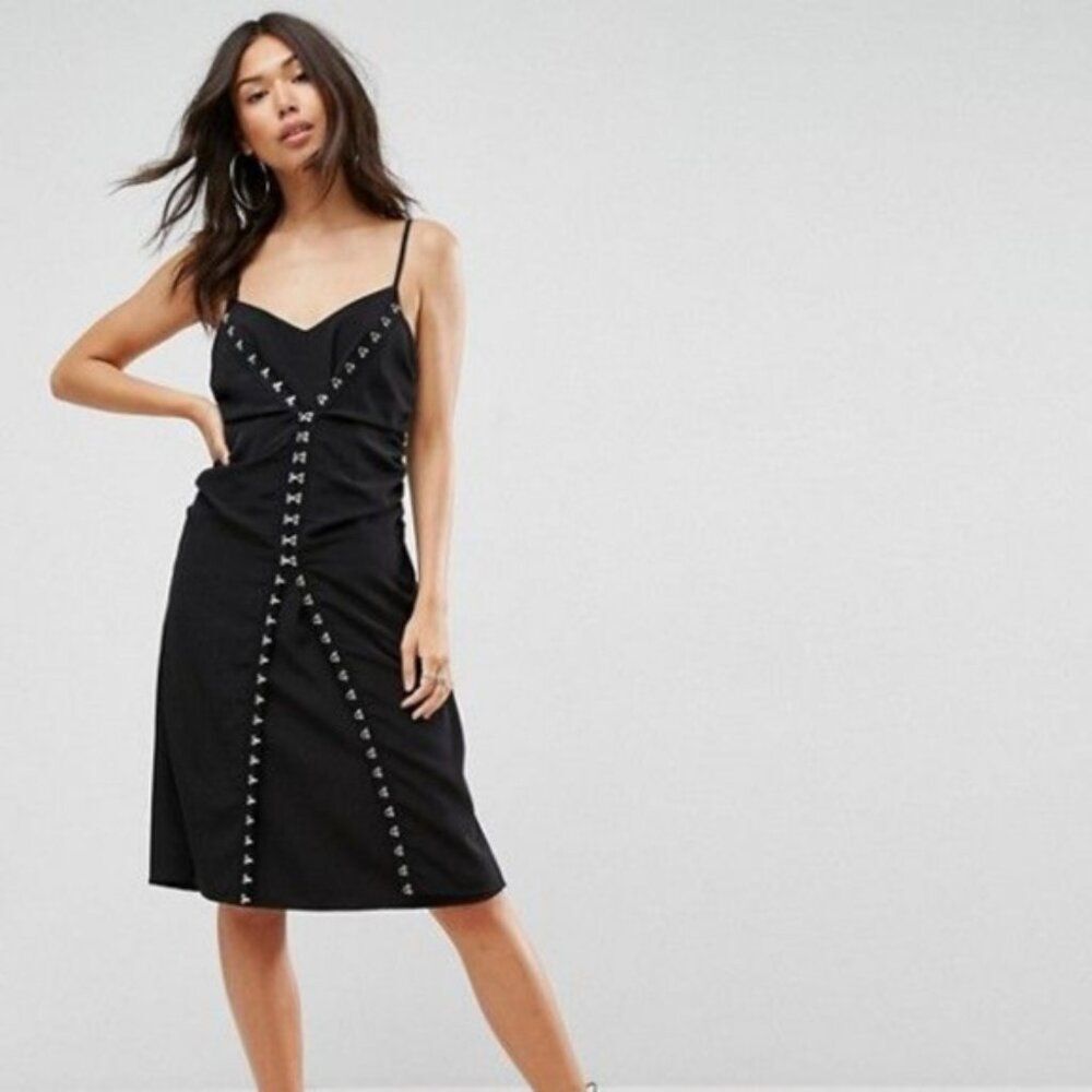 NWT Asos Black Slip Dress with hardware detail Size 4
